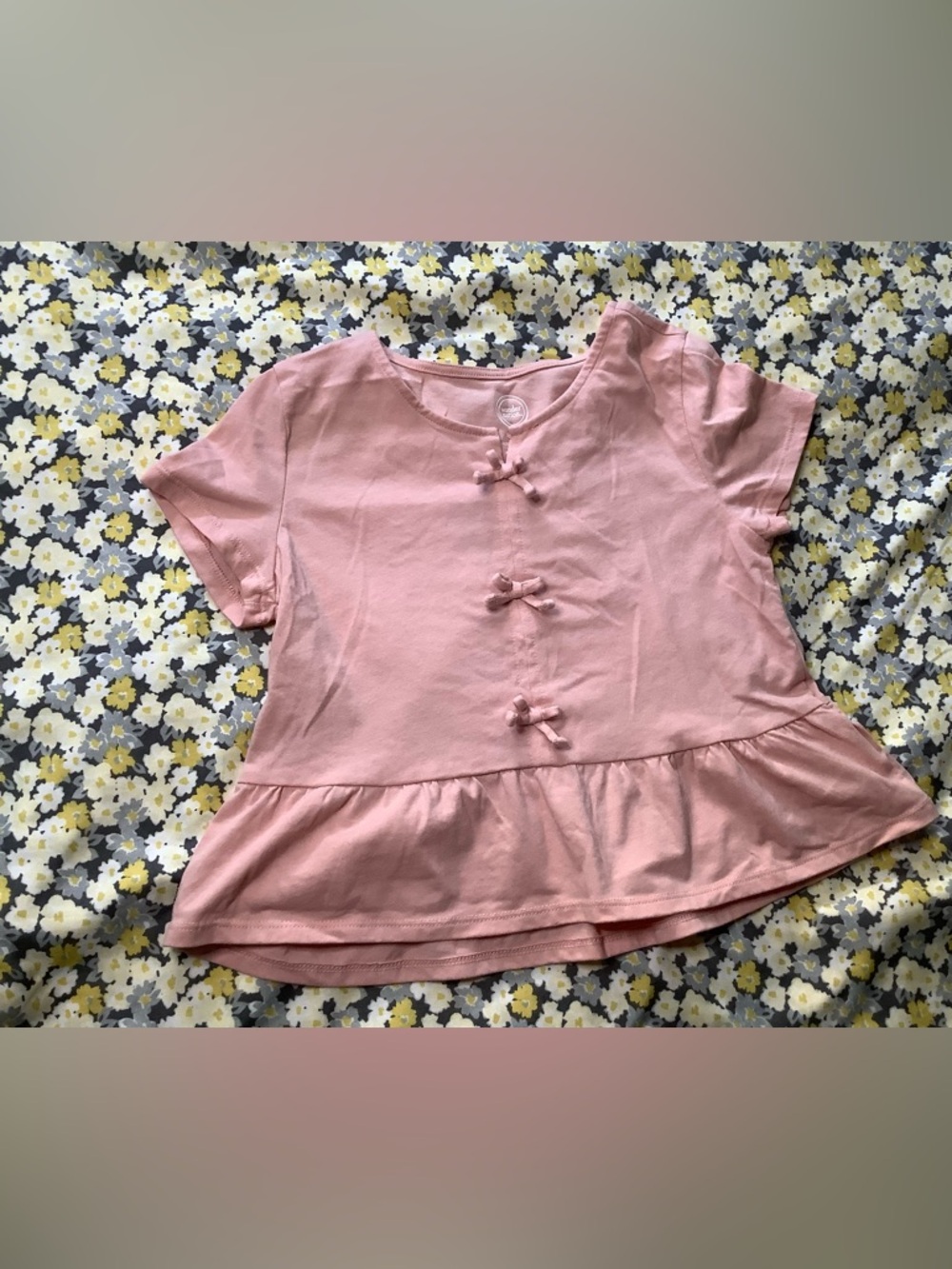 Wonder Nation Pink Short-Sleeve Peplum Top with Front Bows